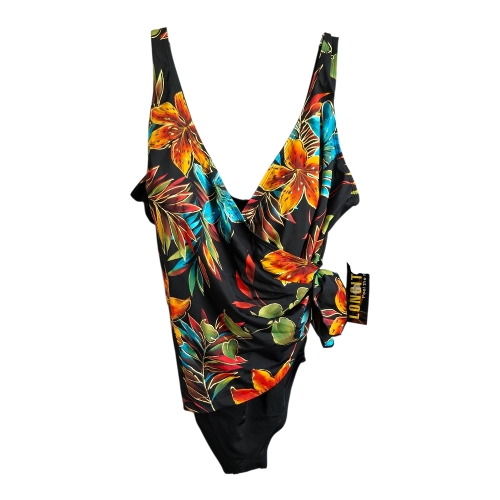 Longitude Black Floral One Piece Swimsuit, SIZE 12